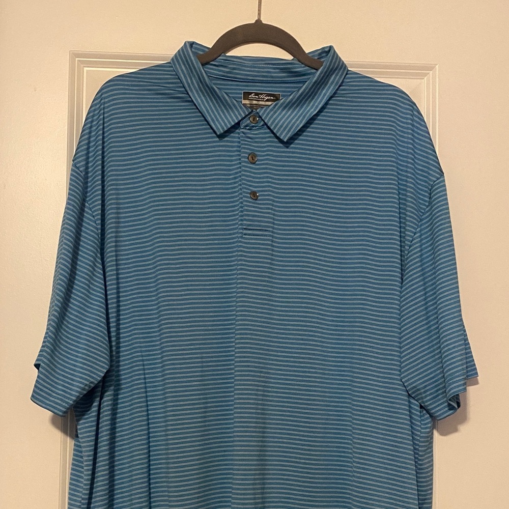 Ben Hogan Performance striped blue and white short sleeve polo golf shirt
